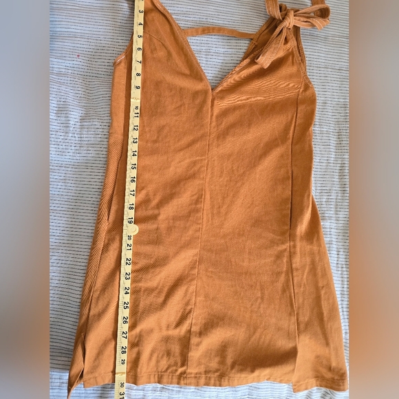 AmyLynn mini shift dress w/ tie shoulders & contrast stitching XS Orange V Neck - Picture 9 of 9